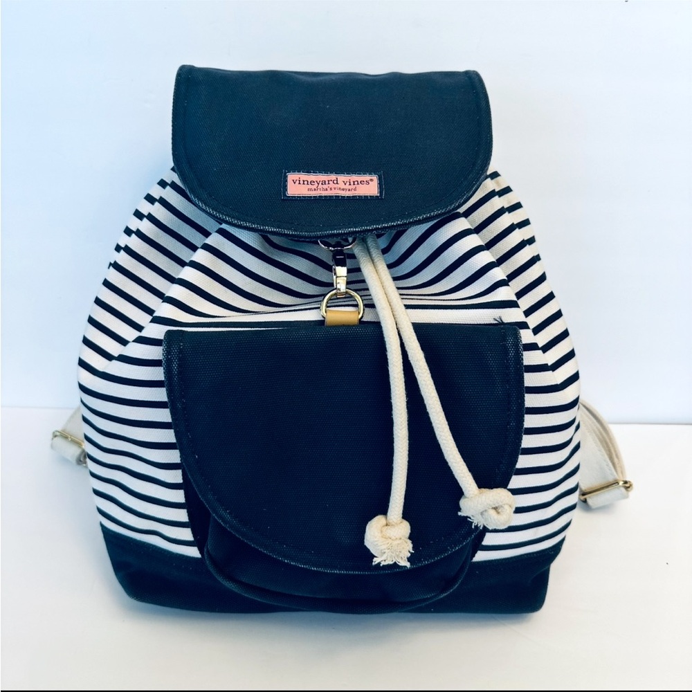 Vinyard Vines striped nautical canvas cinch and flap cover backpack bag